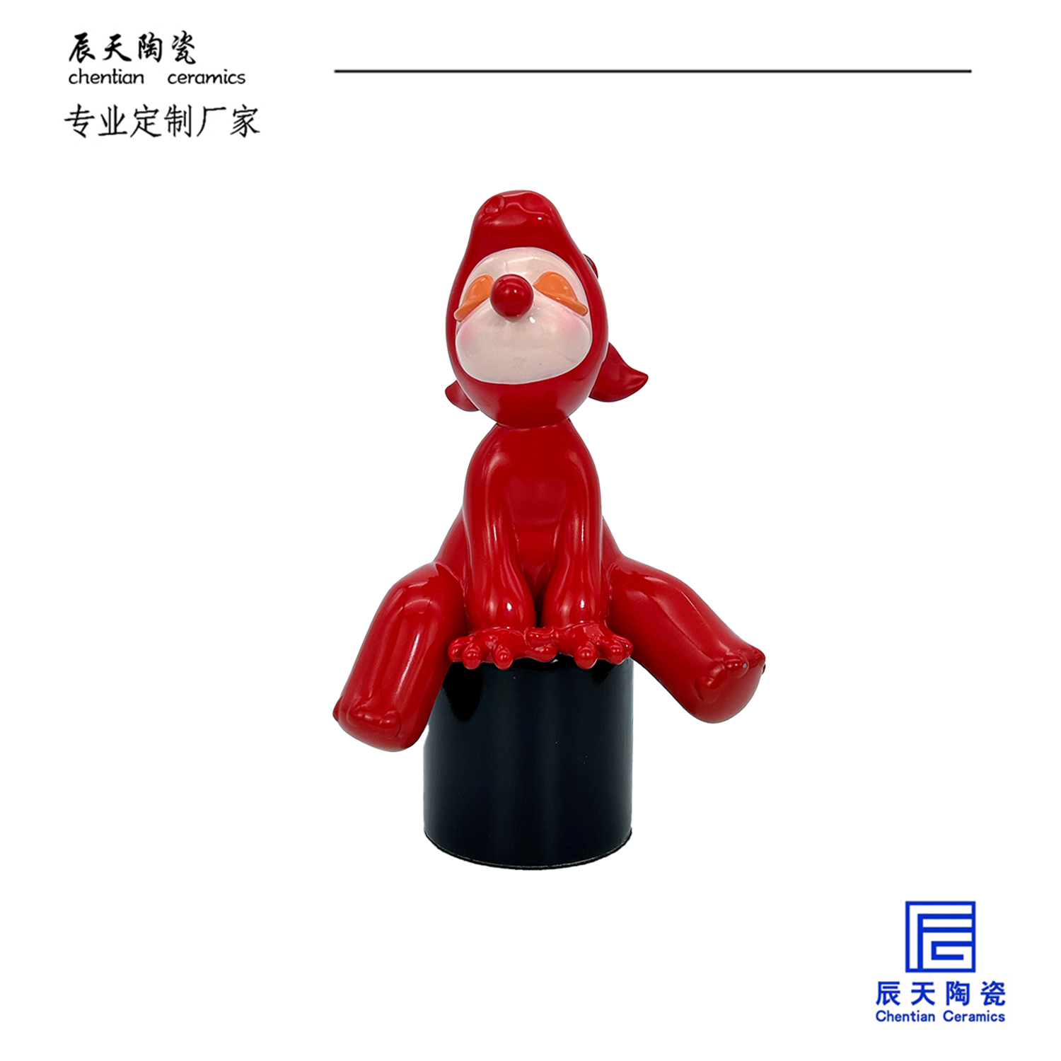 <b>客戶定製 創意紅色動物陶瓷擺件</b>